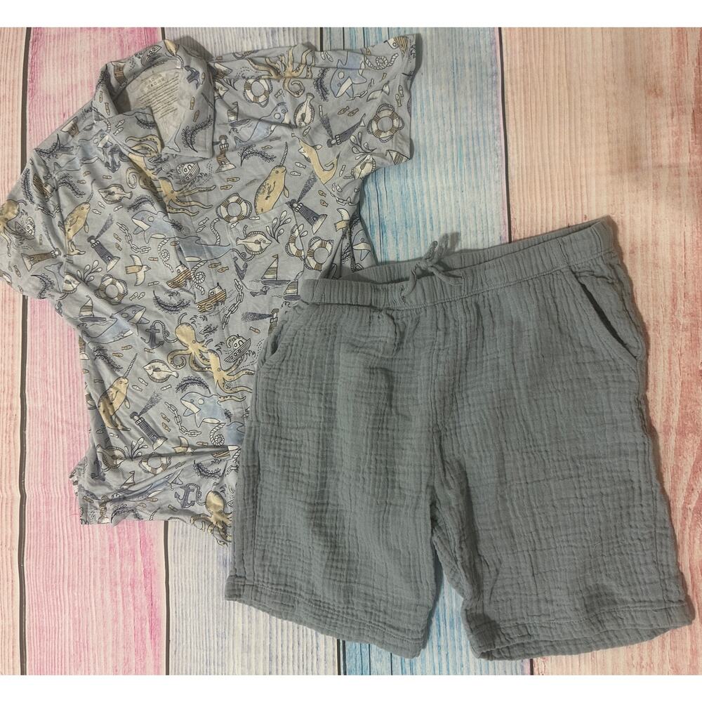 Angel Dear Nautical 2 Piece Set Boys Size 6 Bamboo Top Muslin Shorts